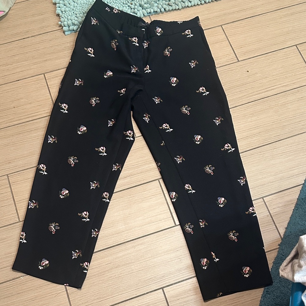 Black Floral Wide-Leg Pants